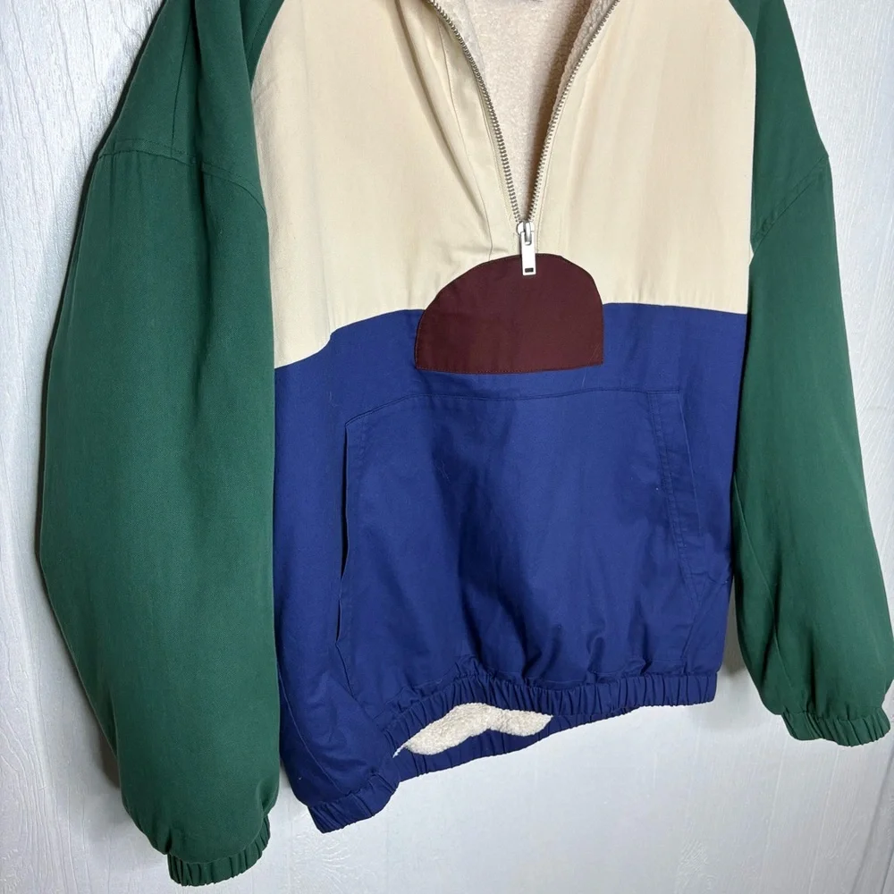 Zara Men’s color block faux shearling lined jacket size large